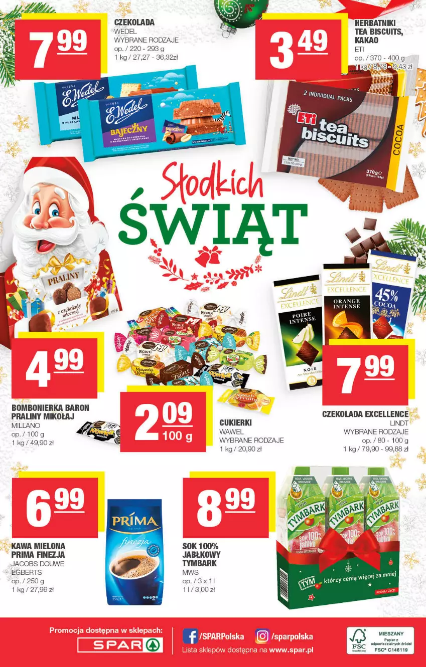 Gazetka promocyjna Spar - Spar - ważna 12.12 do 22.12.2021 - strona 8 - produkty: Cukier, Cukierki, Czekolada, Herbatniki, Jacobs, Kakao, Kawa, Kawa mielona, Lindt, Papier, Praliny, Prima, Sok, Tymbark, Wawel