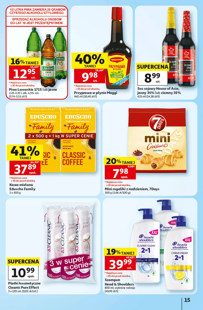 Gazetka promocyjna Auchan - Gazetka 30 Lat Hipermarket Auchan - ważna 10.09 do 16.09.2026 - strona 15 - produkty: Cleanic, Fa, Gra, House of Asia, Kawa, Kawa mielona, Maggi, Piwa, Piwo, Płatki kosmetyczne, Przyprawa w płynie, Pur, Rogal, Sos, Sos sojowy, Szampon