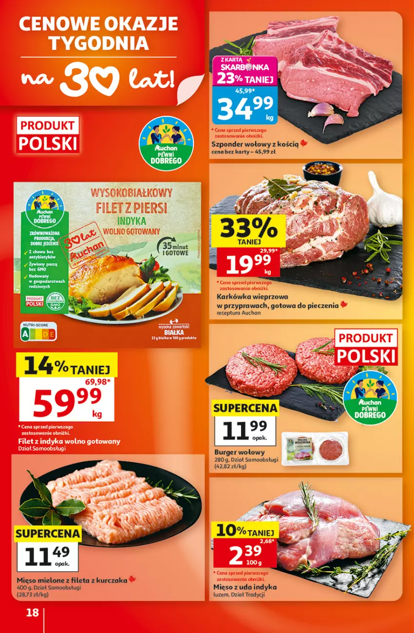 Gazetka promocyjna Auchan - Gazetka 30 Lat Hipermarket Auchan - ważna 10.09 do 16.09.2026 - strona 18 - produkty: Burger, Karkówka wieprzowa, Kurczak, Mięso, Mięso mielone, Piec, Szponder wołowy