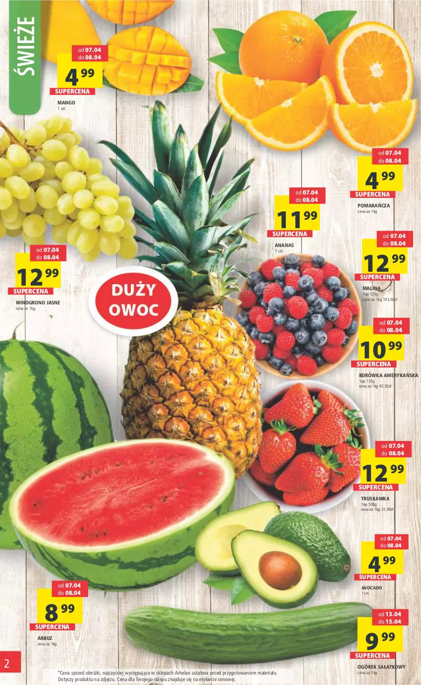 Gazetka promocyjna Arhelan - Gazetka - ważna 07.04 do 16.04.2023 - strona 2 - produkty: Ananas, Arbuz, Avocado, Borówka, Borówka amerykańska, Mango, Ogórek, Sałat, Wino