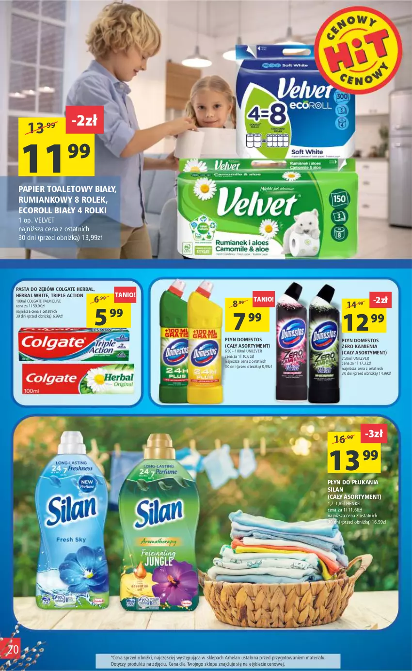 Gazetka promocyjna Arhelan - Gazetka - ważna 07.04 do 16.04.2023 - strona 20 - produkty: Colgate, Domestos, LG, Palmolive, Papier, Papier toaletowy, Pasta do zębów, Płyn do płukania, Rolki, Rum, Silan, Velvet