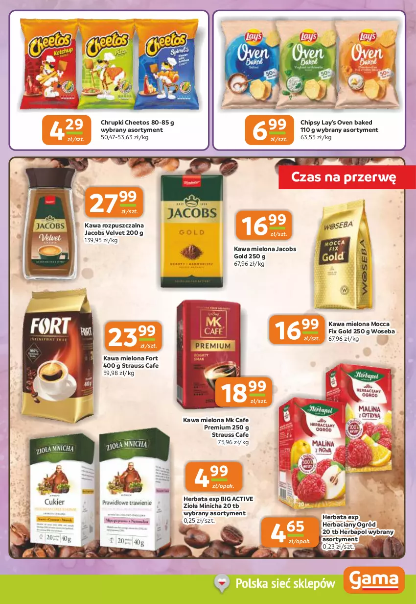 Gazetka promocyjna Gama - Gazetka Gama - ważna 02.01 do 13.01.2026 - strona 5 - produkty: Cheetos, Chipsy, Chrupki, Herbapol, Herbata, Jacobs, Jacobs Velvet, Kawa, Kawa mielona, Kawa rozpuszczalna, Mocca Fix Gold, Ogród, Velvet, Woseba