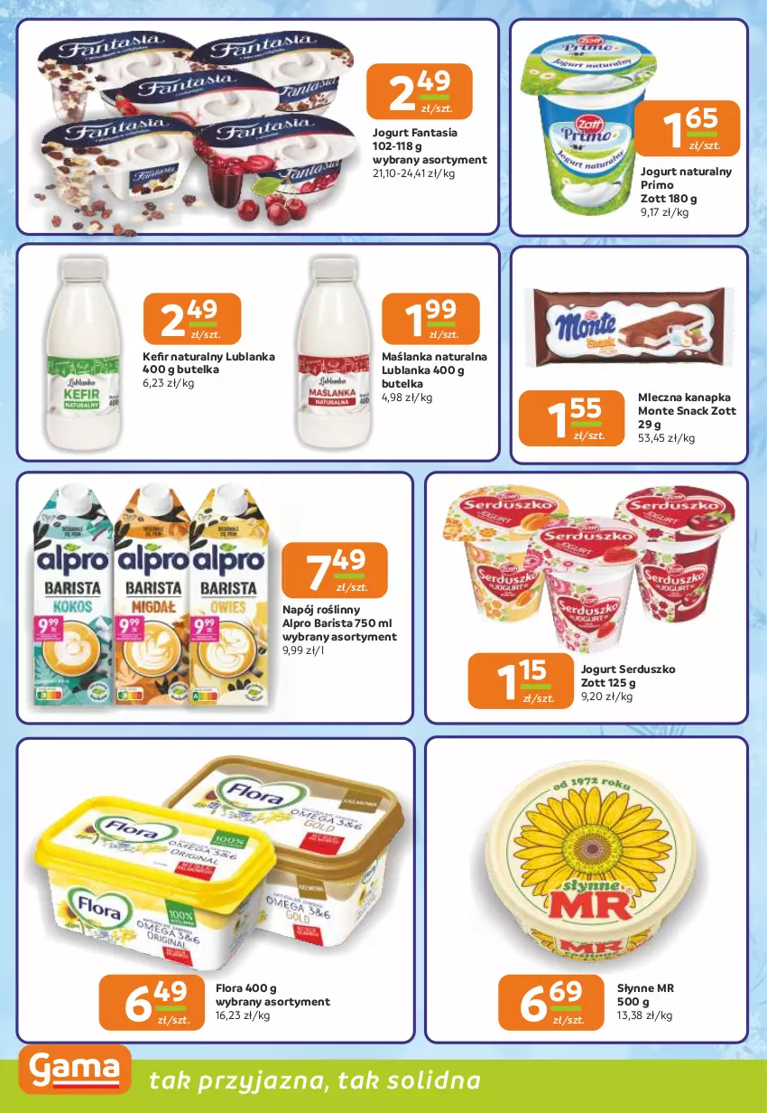 Gazetka promocyjna Gama - Gazetka Gama - ważna 02.01 do 13.01.2026 - strona 6 - produkty: Alpro, Fa, Fanta, Flora, Jogurt, Jogurt naturalny, Maślanka, Mleczna kanapka, Monte, Napój, Napój roślinny, Ser, Słynne, Zott