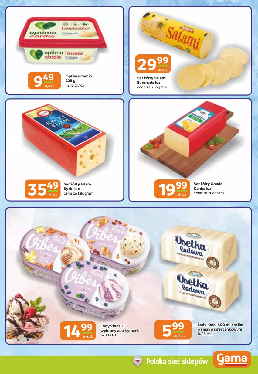 Gazetka promocyjna Gama - Gazetka Gama - ważna 02.01 do 13.01.2026 - strona 7 - produkty: Edam, Gouda, Gra, Lody, Optima, Optima Cardio, Salami, Ser