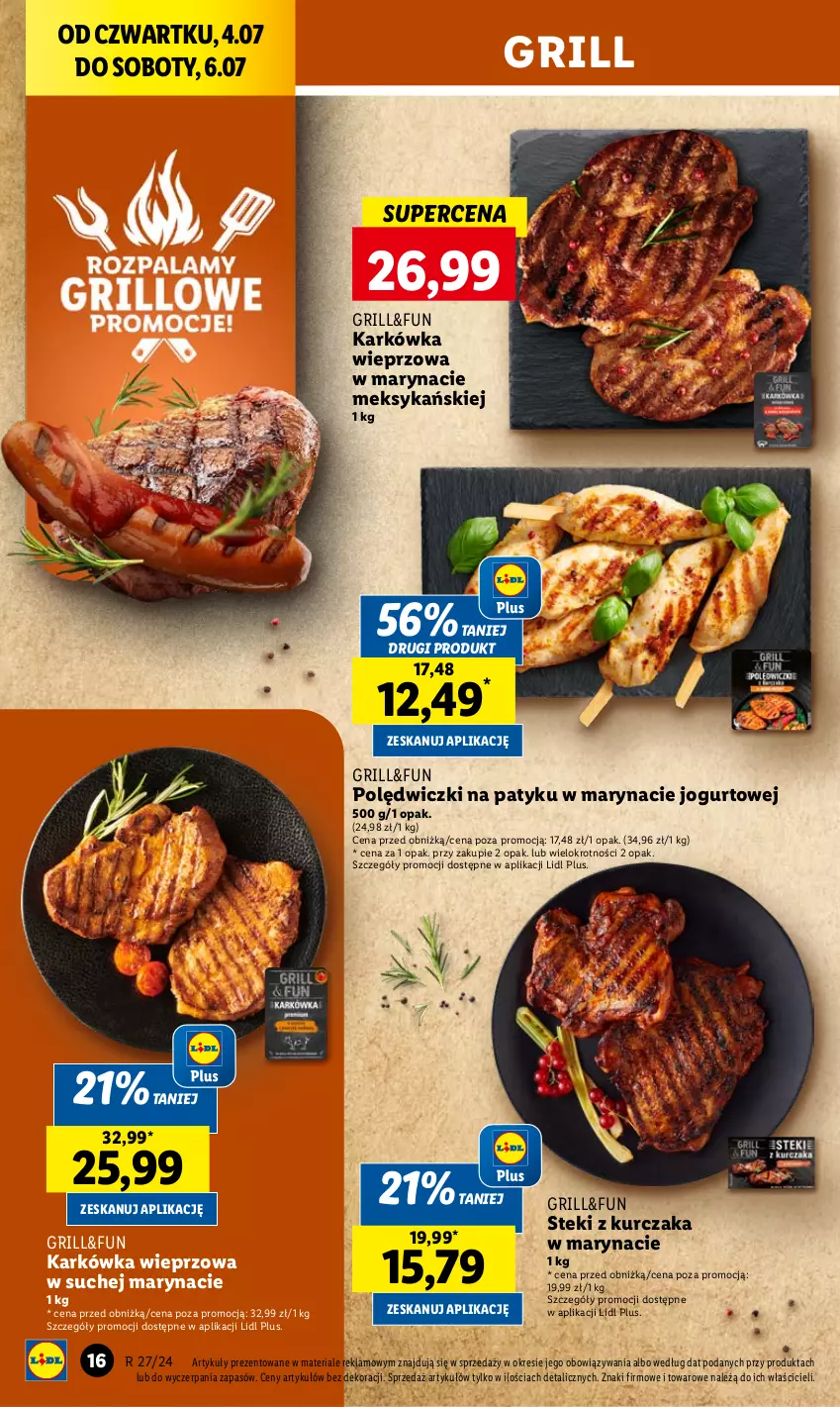 Gazetka promocyjna Lidl - GAZETKA - ważna 04.07 do 06.07.2024 - strona 22 - produkty: Grill, Jogurt, Karkówka wieprzowa, Kurczak, Stek