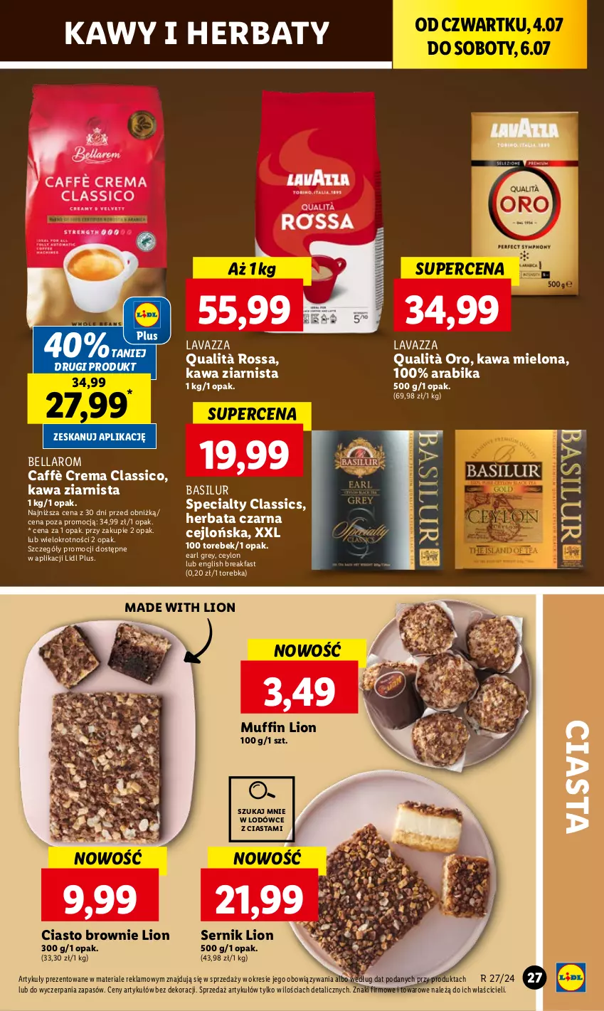 Gazetka promocyjna Lidl - GAZETKA - ważna 04.07 do 06.07.2024 - strona 35 - produkty: Bell, Bella, Brownie, Earl Grey, Fa, Herbata, Herbata czarna, Kawa, Kawa mielona, Kawa ziarnista, Lavazza, Lion, Ser, Torebka