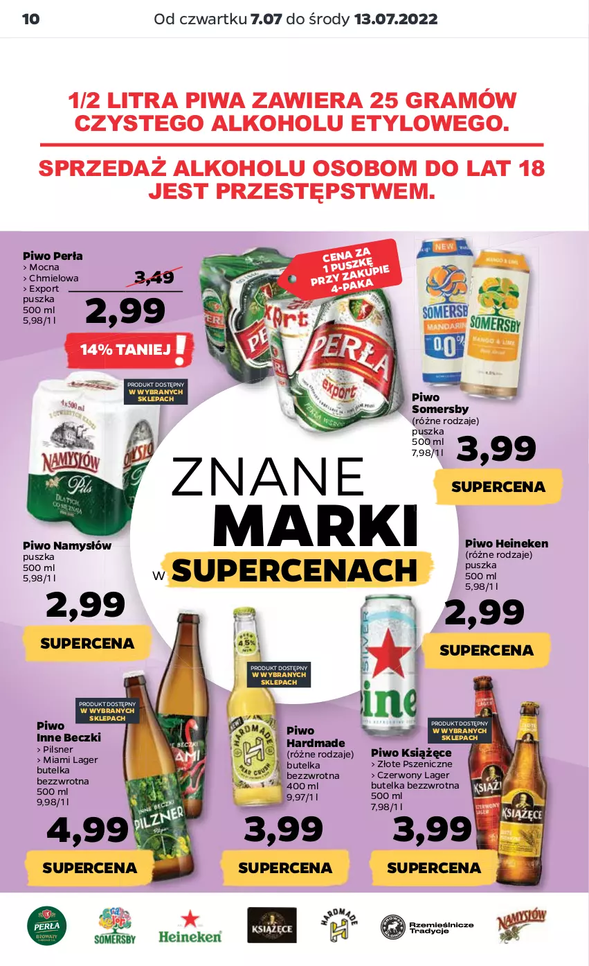 Gazetka promocyjna Netto - Artykuły spożywcze - ważna 07.07 do 13.07.2022 - strona 10 - produkty: Gra, Heineken, Książęce, Namysłów, Perła, Piwa, Piwo, Por, Somersby