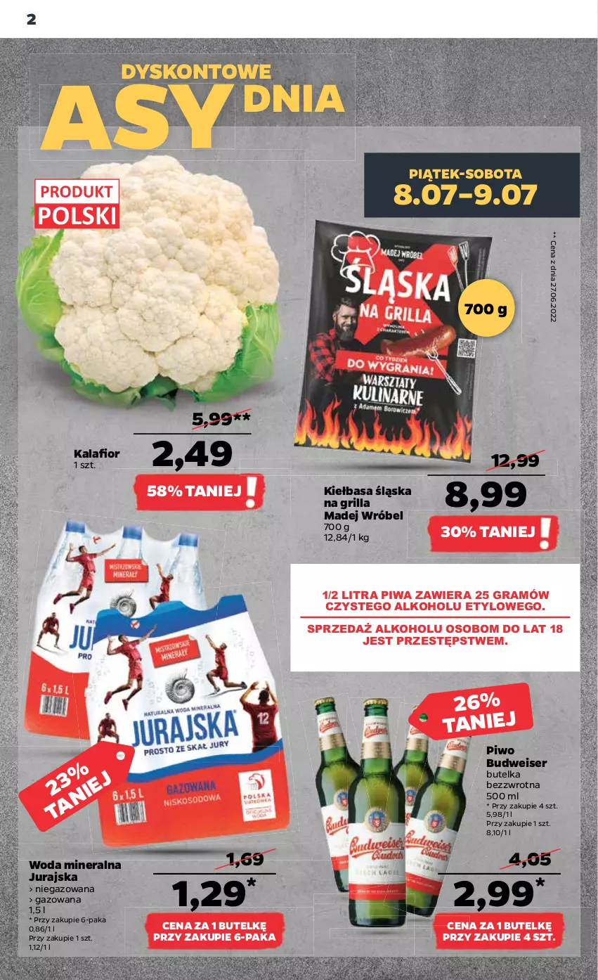 Gazetka promocyjna Netto - Artykuły spożywcze - ważna 07.07 do 13.07.2022 - strona 2 - produkty: Gra, Grill, Kalafior, Kiełbasa, Kiełbasa śląska, Madej Wróbel, Piwa, Piwo, Ser, Woda, Woda mineralna