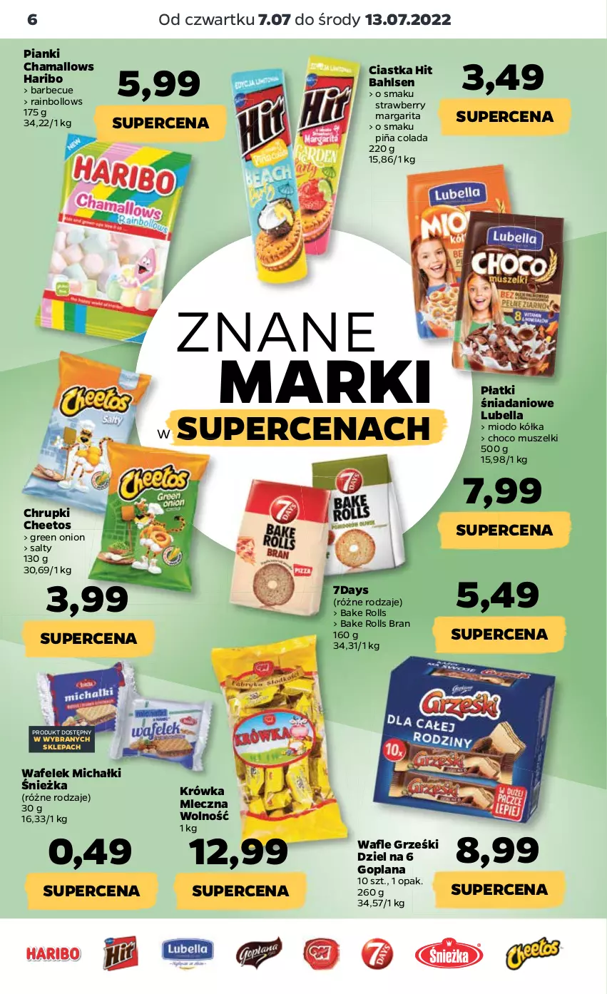 Gazetka promocyjna Netto - Artykuły spożywcze - ważna 07.07 do 13.07.2022 - strona 6 - produkty: Bake Rolls, Bell, Bella, Cheetos, Chrupki, Ciastka, Danio, Goplana, Grześki, Hama, Haribo, LANA, Lubella, Michałki, Mus, Piña Colada, Wafelek, Wafle