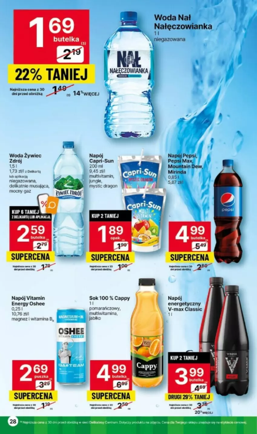 Gazetka promocyjna Delikatesy Centrum - ważna 02.11 do 08.11.2023 - strona 21 - produkty: Cappy, Fa, Magnez, Mirinda, Mus, Nałęczowianka, Napój, Oshee, Pepsi, Pepsi max, Woda