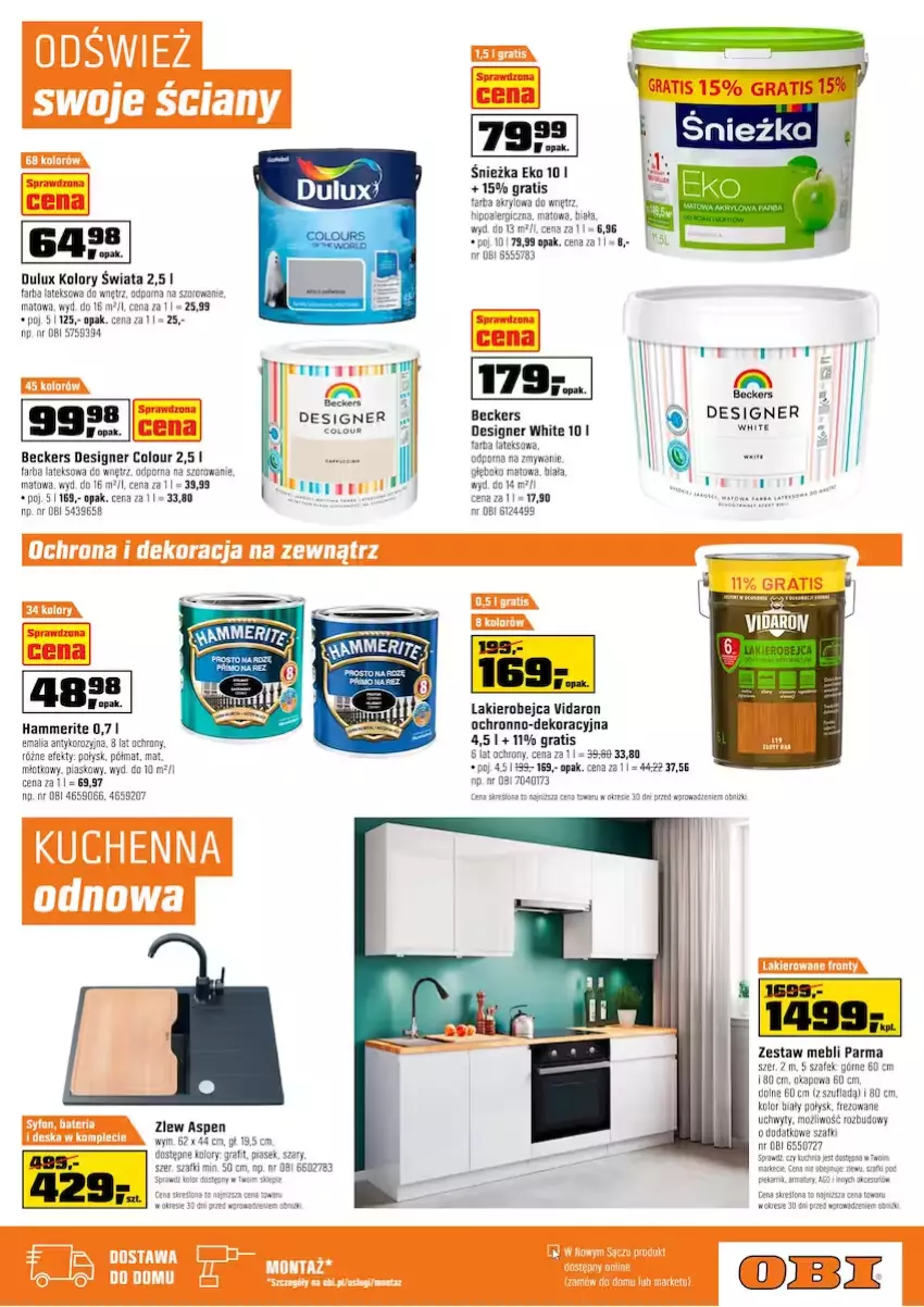 Gazetka promocyjna Obi - Gazetka OBI - ważna 30.03 do 11.04.2023 - strona 7 - produkty: Beckers, Designer Colour, Dulux, Fa, Farba akrylowa, Farba lateksowa, Gra, Lakier, Młot, Okap, Pax, Por, Uchwyty, Zlew