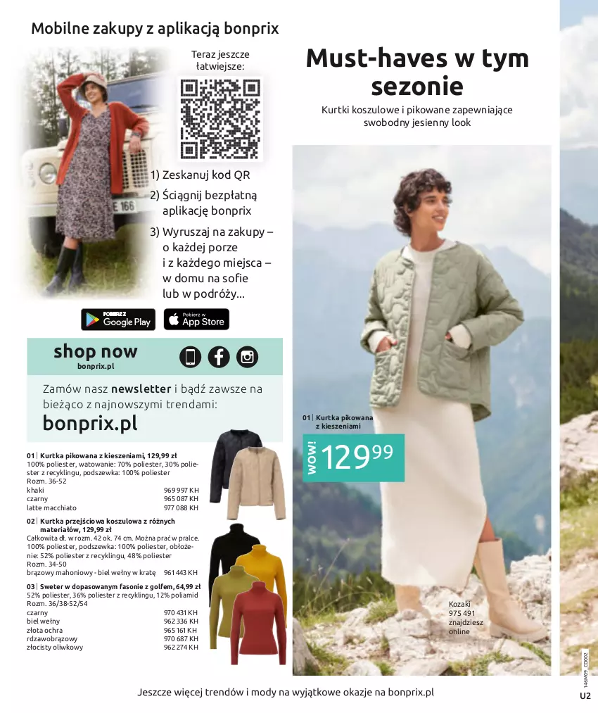 Gazetka promocyjna Bonprix - Jesienny look - ważna 16.09.2022 do 16.03.2023 - strona 2 - produkty: Chia, Fa, Kosz, Kozaki, Kurtka, Mobil, Mus, Por, Sweter, Tera