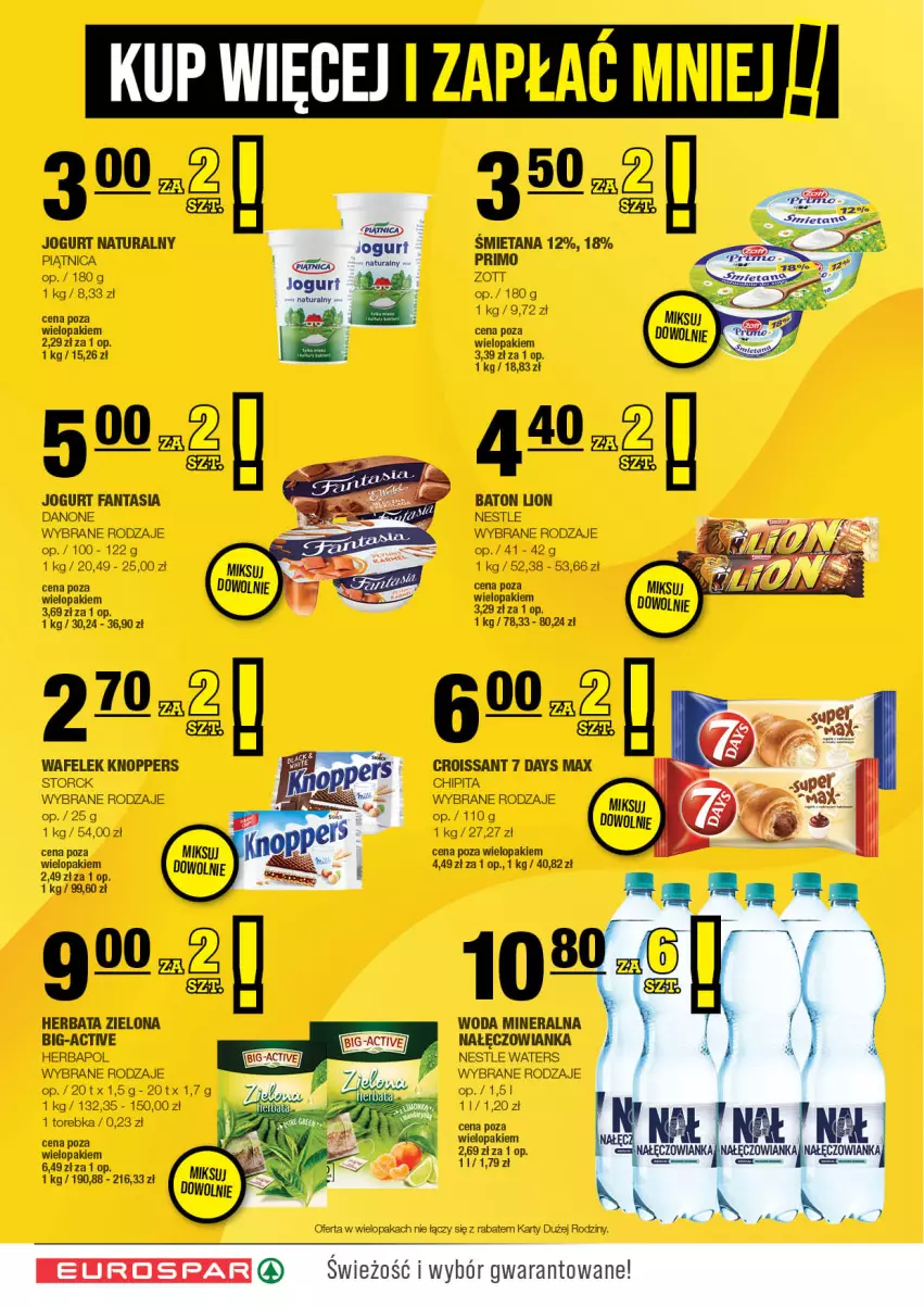 Gazetka promocyjna Spar - EuroSpar - ważna 21.04 do 01.05.2025 - strona 14 - produkty: 7 Days, Baton, Croissant, Danone, Fa, Fanta, Herbapol, Herbata, Jogurt, Jogurt naturalny, Knoppers, Lion, Nałęczowianka, Piątnica, Torebka, Wafelek, Woda, Woda mineralna, Zott
