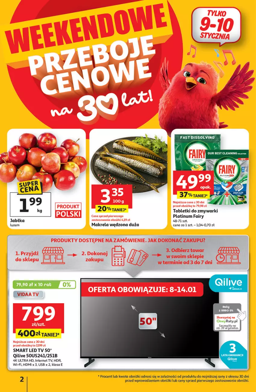 Gazetka promocyjna Auchan - Gazetka 30 Lat Hipermarket Auchan - ważna 08.01 do 14.01.2026 - strona 2 - produkty: Fa, Fairy, Jabłka, LED TV, Tablet, Tabletki do zmywarki, Zmywarki