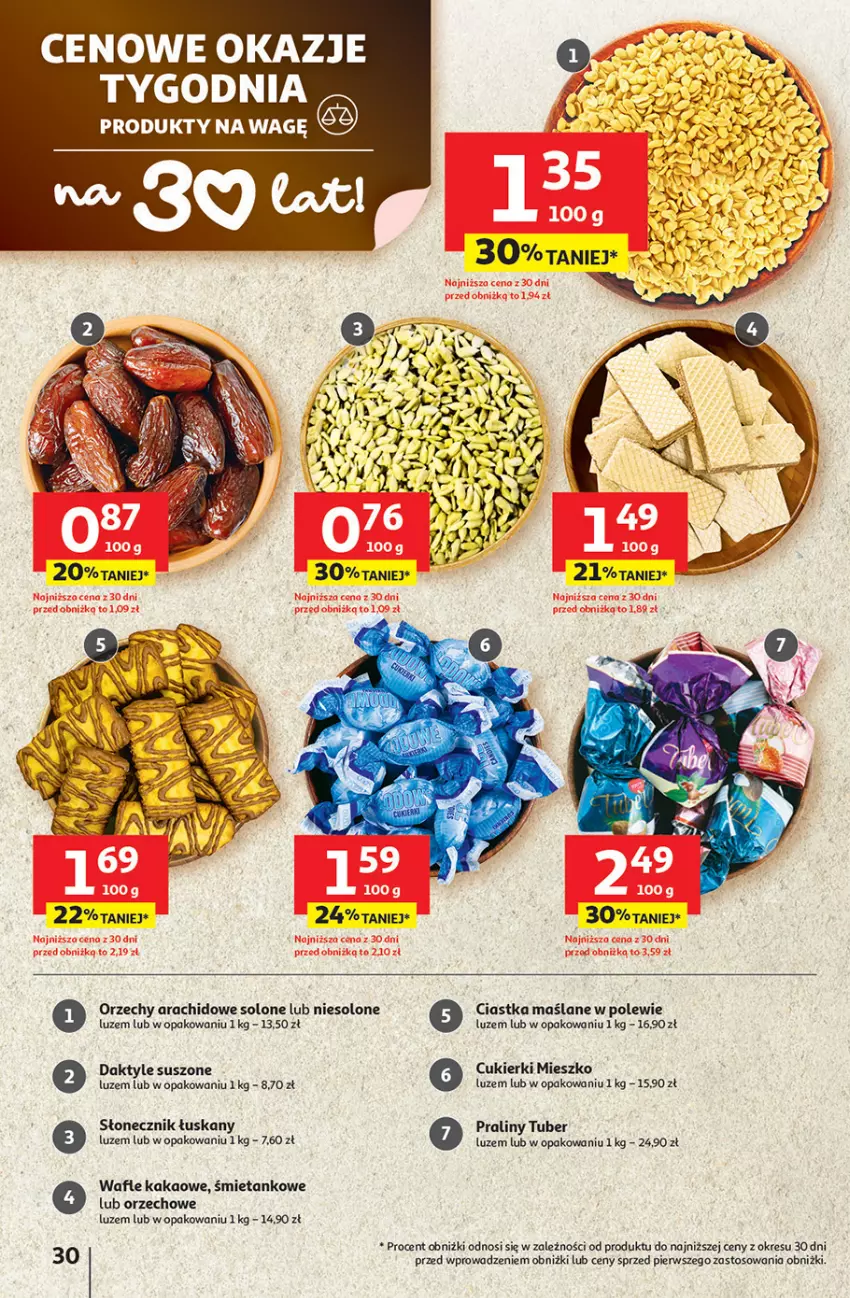 Gazetka promocyjna Auchan - Gazetka 30 Lat Hipermarket Auchan - ważna 08.01 do 14.01.2026 - strona 30 - produkty: Ciastka, Cukier, Cukierki, Daktyle, Kakao, Praliny, Wafle