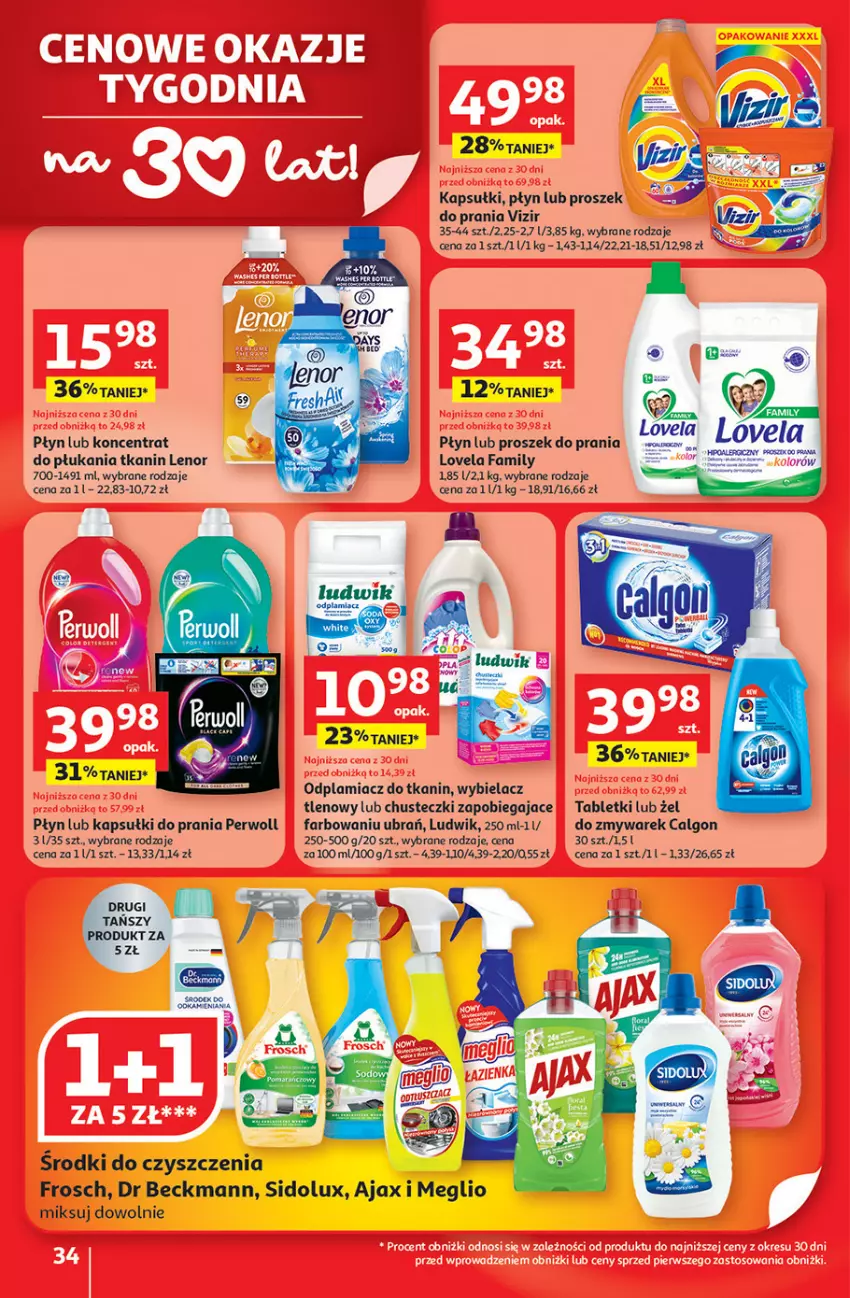 Gazetka promocyjna Auchan - Gazetka 30 Lat Hipermarket Auchan - ważna 08.01 do 14.01.2026 - strona 34 - produkty: Ajax, Calgon, Chusteczki, Fa, Frosch, HP, Kapsułki do prania, LANA, Lenor, LG, Lovela, Ludwik, Odplamiacz, Perwoll, Proszek do prania, Sidolux, Tablet, Vizir