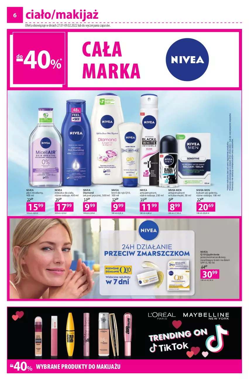 Gazetka promocyjna Hebe - Gazetka - ważna 27.01 do 09.02.2022 - strona 6 - produkty: Antyperspirant, Balsam po goleniu, Krem do rąk, Krem na dzień, Makijaż, Mars, Mleczko, Mleczko do ciała, Nivea, Nivea Men, Nivea Q10, Płyn micelarny, Produkty do makijażu