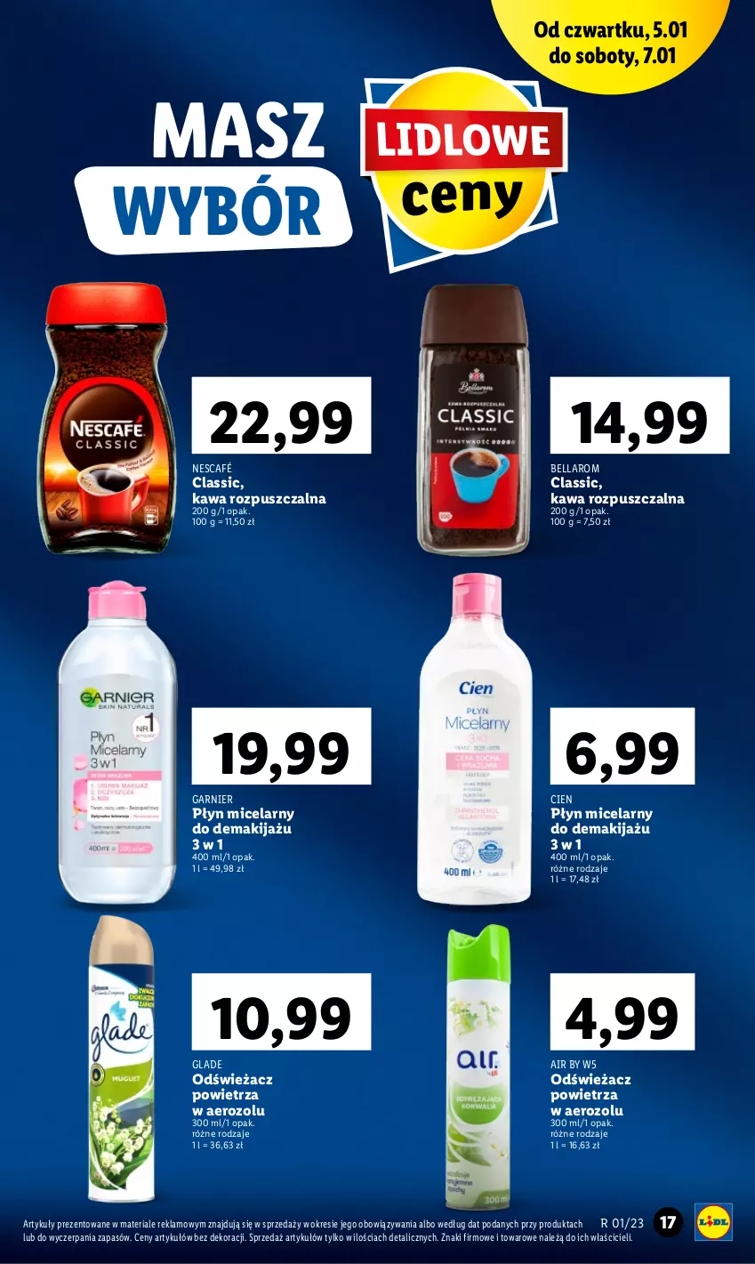 Gazetka promocyjna Lidl - GAZETKA - ważna 05.01 do 07.01.2023 - strona 17 - produkty: Bell, Bella, Garnier, Kawa, Kawa rozpuszczalna, Makijaż, Nescafé, Odświeżacz powietrza, Płyn micelarny