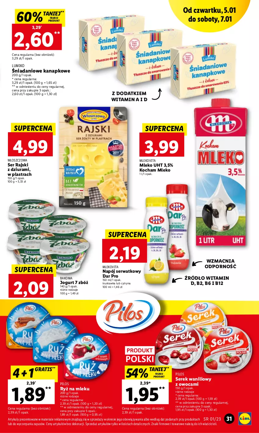 Gazetka promocyjna Lidl - GAZETKA - ważna 05.01 do 07.01.2023 - strona 33 - produkty: Bakoma, Danio, Gra, Jogurt, Koc, Mleko, Mlekovita, Napój, Pilos, Por, Ryż, Ryż na mleku, Ser, Serek