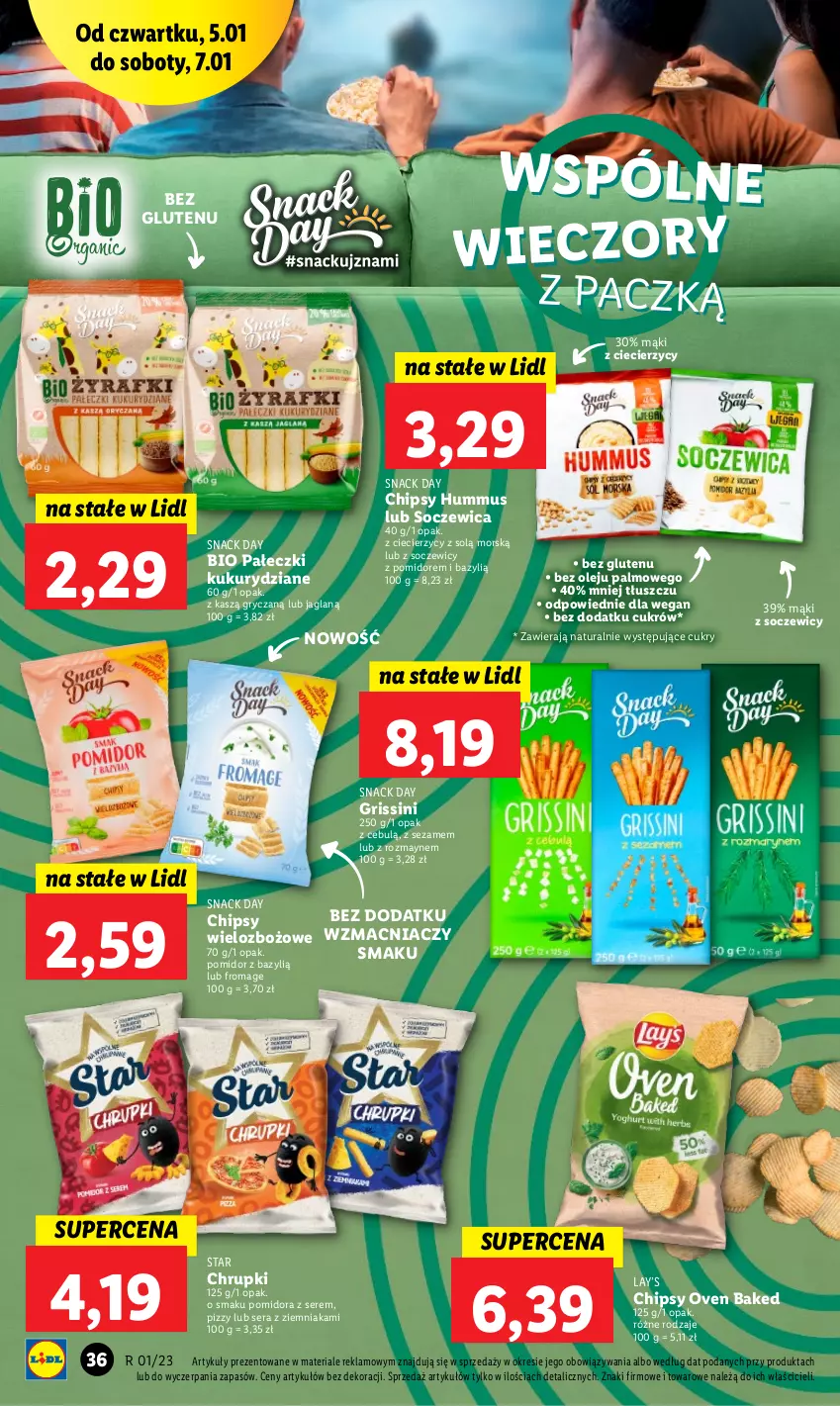 Gazetka promocyjna Lidl - GAZETKA - ważna 05.01 do 07.01.2023 - strona 38 - produkty: Bazyl, Chipsy, Chrupki, Grissini, Gry, Hummus, Lay’s, Mus, Olej, Ser, Sezam