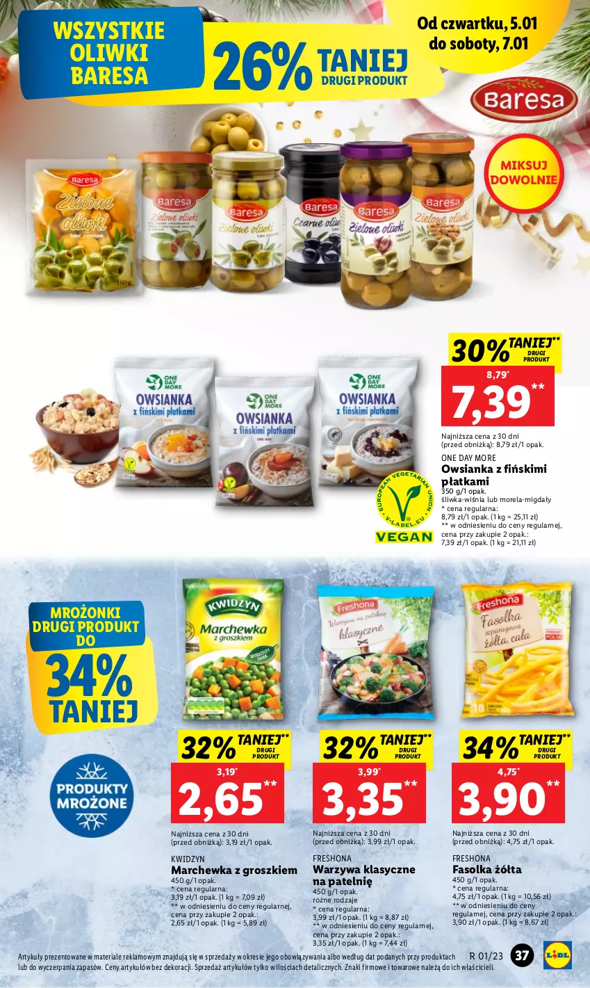 Gazetka promocyjna Lidl - GAZETKA - ważna 05.01 do 07.01.2023 - strona 39 - produkty: Fa, Marchewka, Migdały, Morela, Oliwki, Owsianka, Warzywa