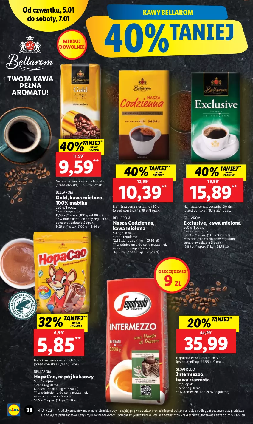 Gazetka promocyjna Lidl - GAZETKA - ważna 05.01 do 07.01.2023 - strona 40 - produkty: Bell, Bella, Kakao, Kawa, Kawa mielona, Kawa ziarnista, Napój, Segafredo