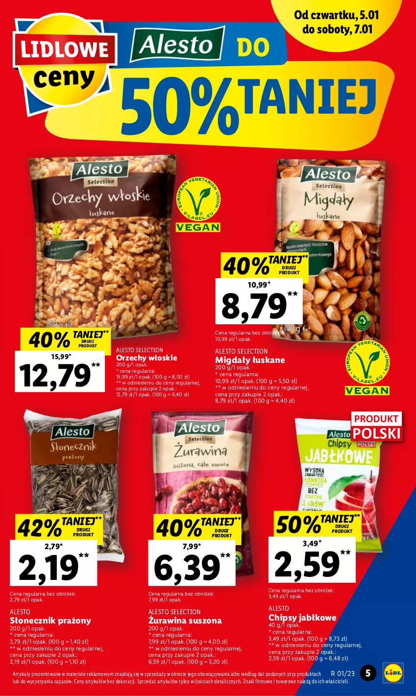 Gazetka promocyjna Lidl - GAZETKA - ważna 05.01 do 07.01.2023 - strona 5 - produkty: Chipsy, Migdały, Migdały łuskane, Orzechy włoskie, Słonecznik prażony