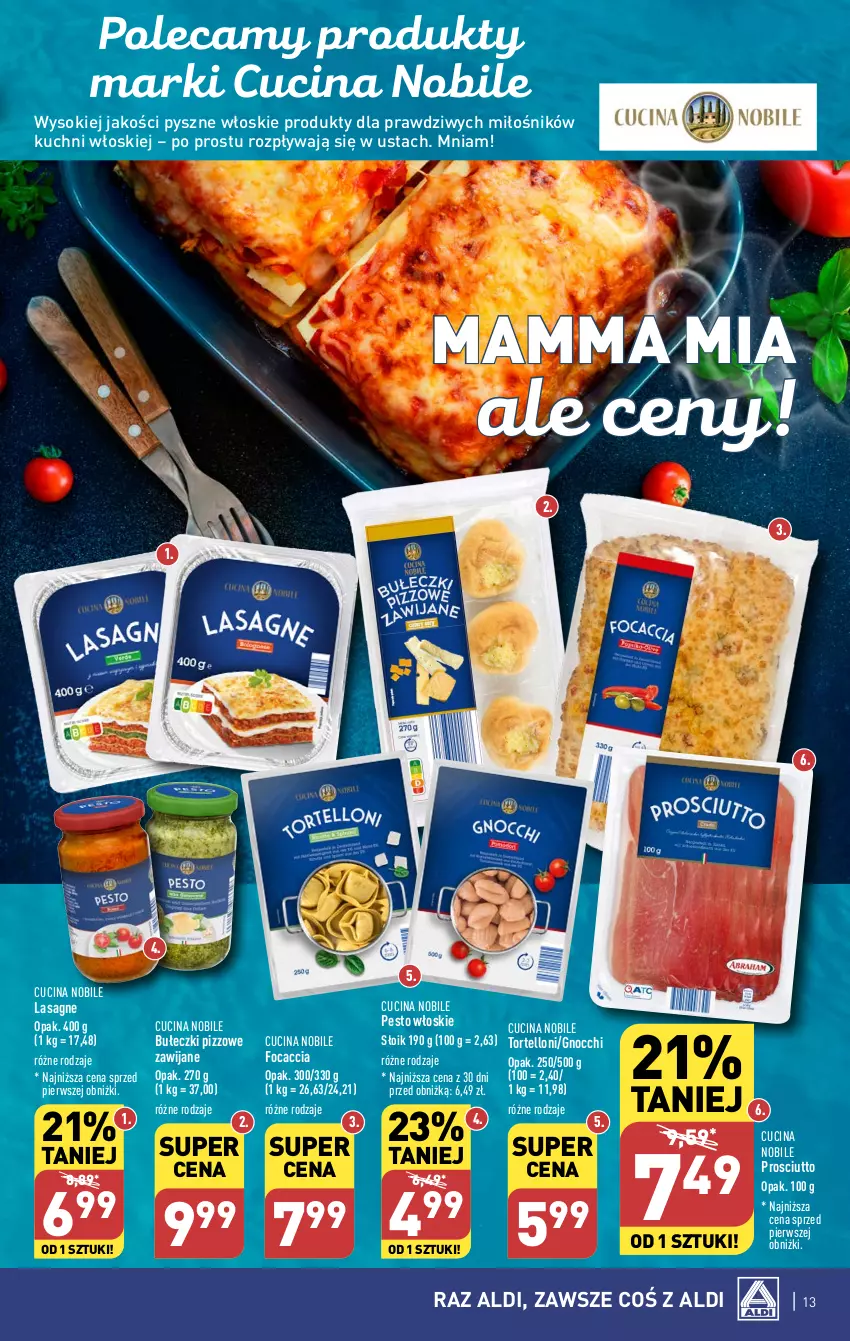 Gazetka promocyjna Aldi - Pełna oferta - ważna 05.02 do 10.02.2024 - strona 13 - produkty: Bułeczki, Focaccia, Gnocchi, Lasagne, Pesto, Prosciutto, Sok, Tortelloni