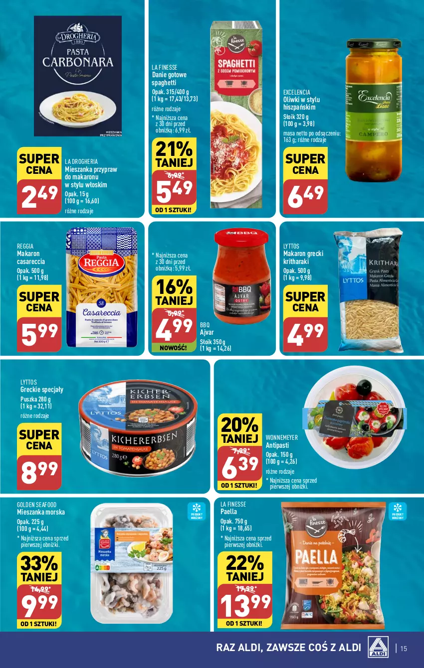 Gazetka promocyjna Aldi - Pełna oferta - ważna 05.02 do 10.02.2024 - strona 15 - produkty: Danie gotowe, Golden Seafood, Makaron, Mieszanka morska, Oliwki, Spaghetti