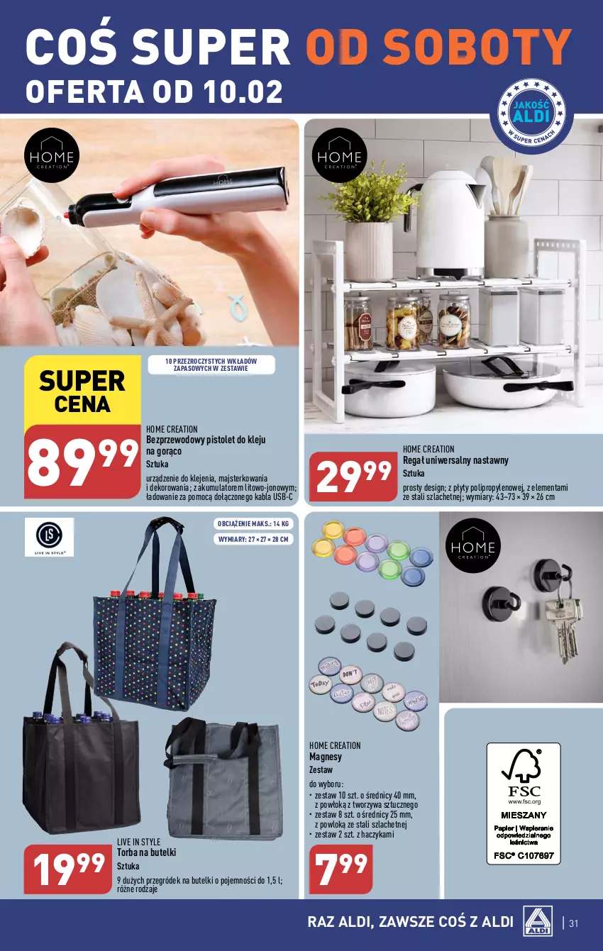 Gazetka promocyjna Aldi - Pełna oferta - ważna 05.02 do 10.02.2024 - strona 31 - produkty: Akumulator, Haczyk, Klej, Pistolet, Regał, Torba