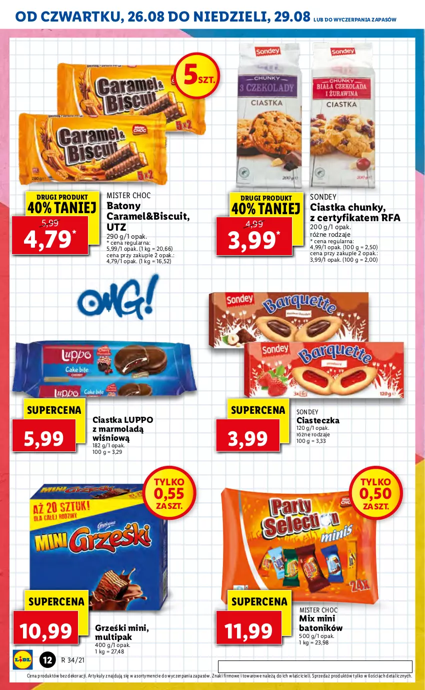 Gazetka promocyjna Lidl - GAZETKA - ważna 26.08 do 29.08.2021 - strona 12 - produkty: Baton, Ciastka, Fa, Grześki, Mola, Tonik