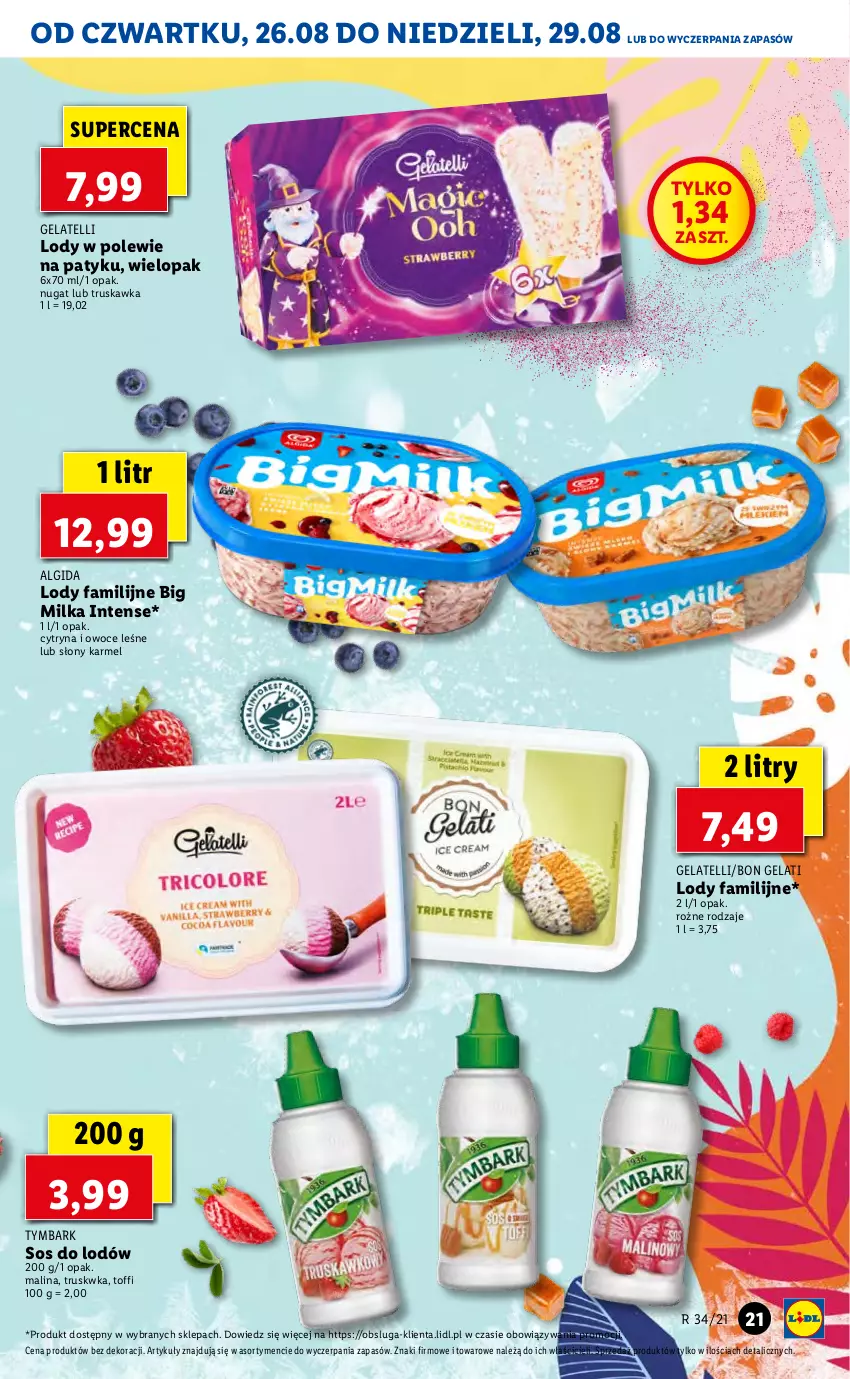 Gazetka promocyjna Lidl - GAZETKA - ważna 26.08 do 29.08.2021 - strona 21 - produkty: Algida, Big Milk, Fa, LG, Lody, Milka, Owoce, Sos, Tymbark