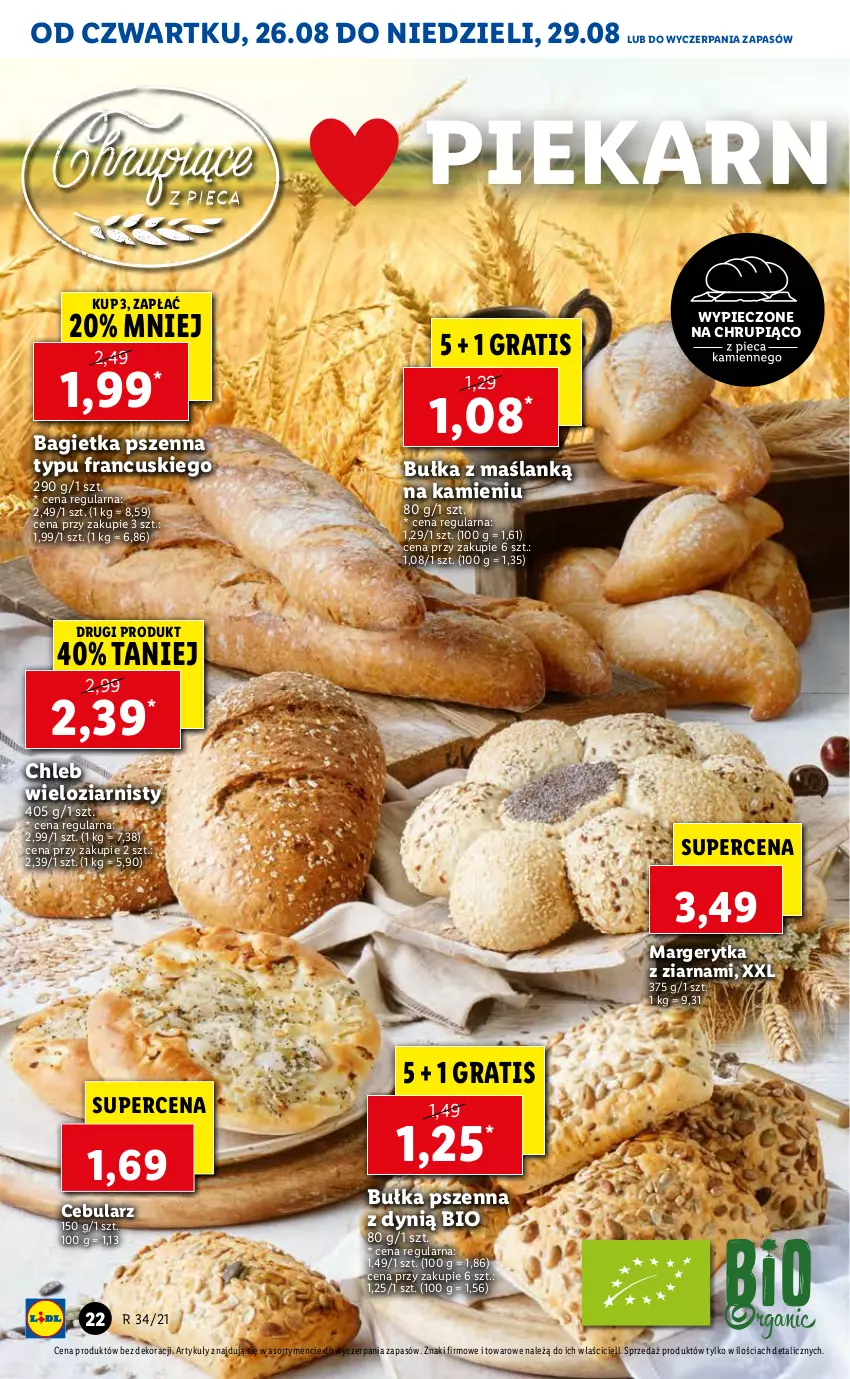 Gazetka promocyjna Lidl - GAZETKA - ważna 26.08 do 29.08.2021 - strona 22 - produkty: Bagietka, Bagietka pszenna, Bułka, Cebula, Chleb, Chleb wieloziarnisty, Dynią, Gra, Piec