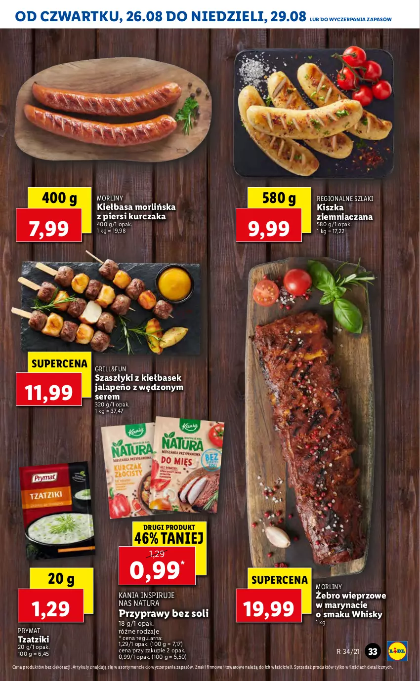 Gazetka promocyjna Lidl - GAZETKA - ważna 26.08 do 29.08.2021 - strona 33 - produkty: Grill, Kiełbasa, Kurczak, Morliny, Prymat, Przyprawy, Ser, Whisky