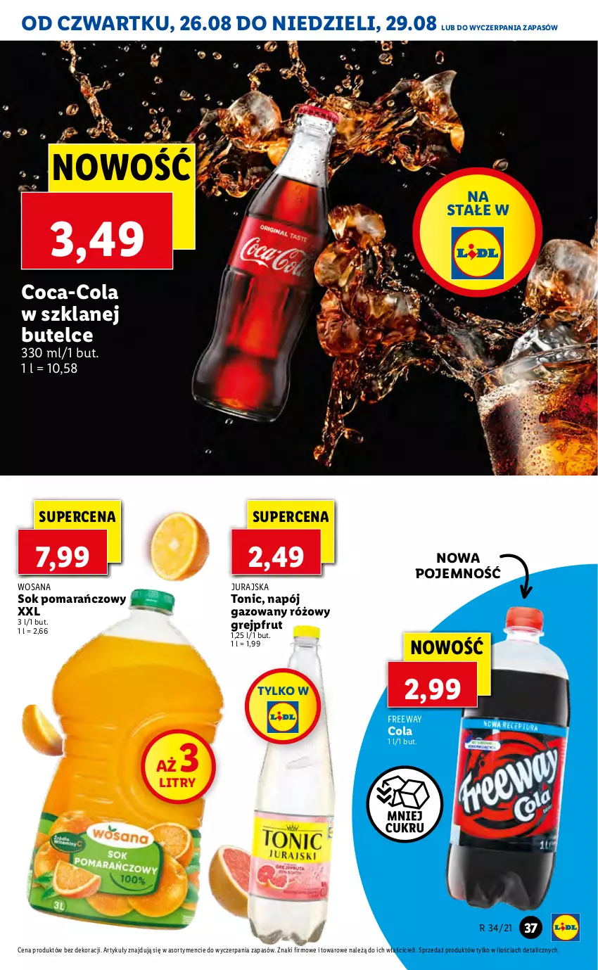 Gazetka promocyjna Lidl - GAZETKA - ważna 26.08 do 29.08.2021 - strona 37 - produkty: Coca-Cola, Grejpfrut, Napój, Napój gazowany, Sok, Sok pomarańczowy, Wosana