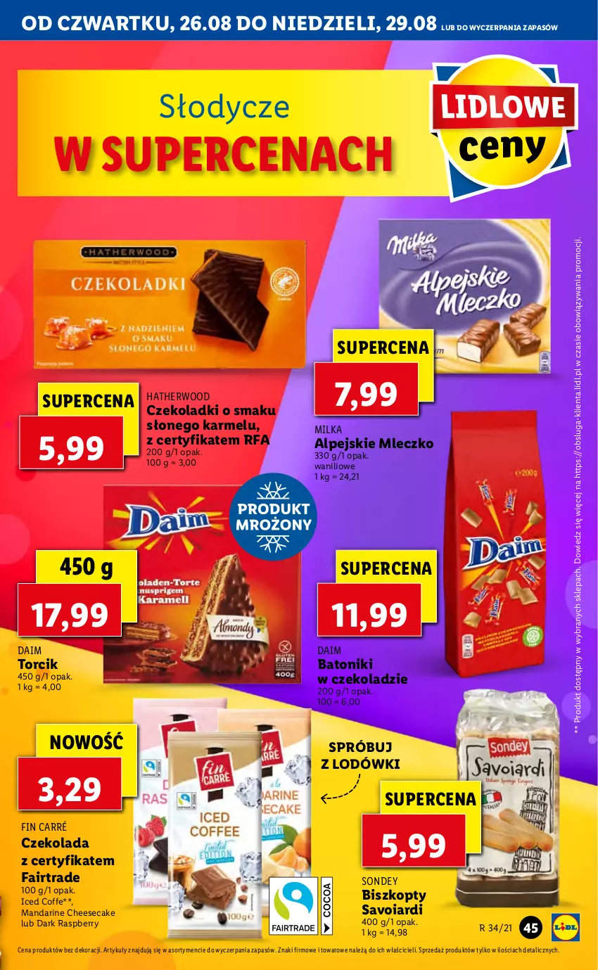 Gazetka promocyjna Lidl - GAZETKA - ważna 26.08 do 29.08.2021 - strona 45 - produkty: Baton, Biszkopty, Czekolada, Fa, Milka, Mleczko, Tonik