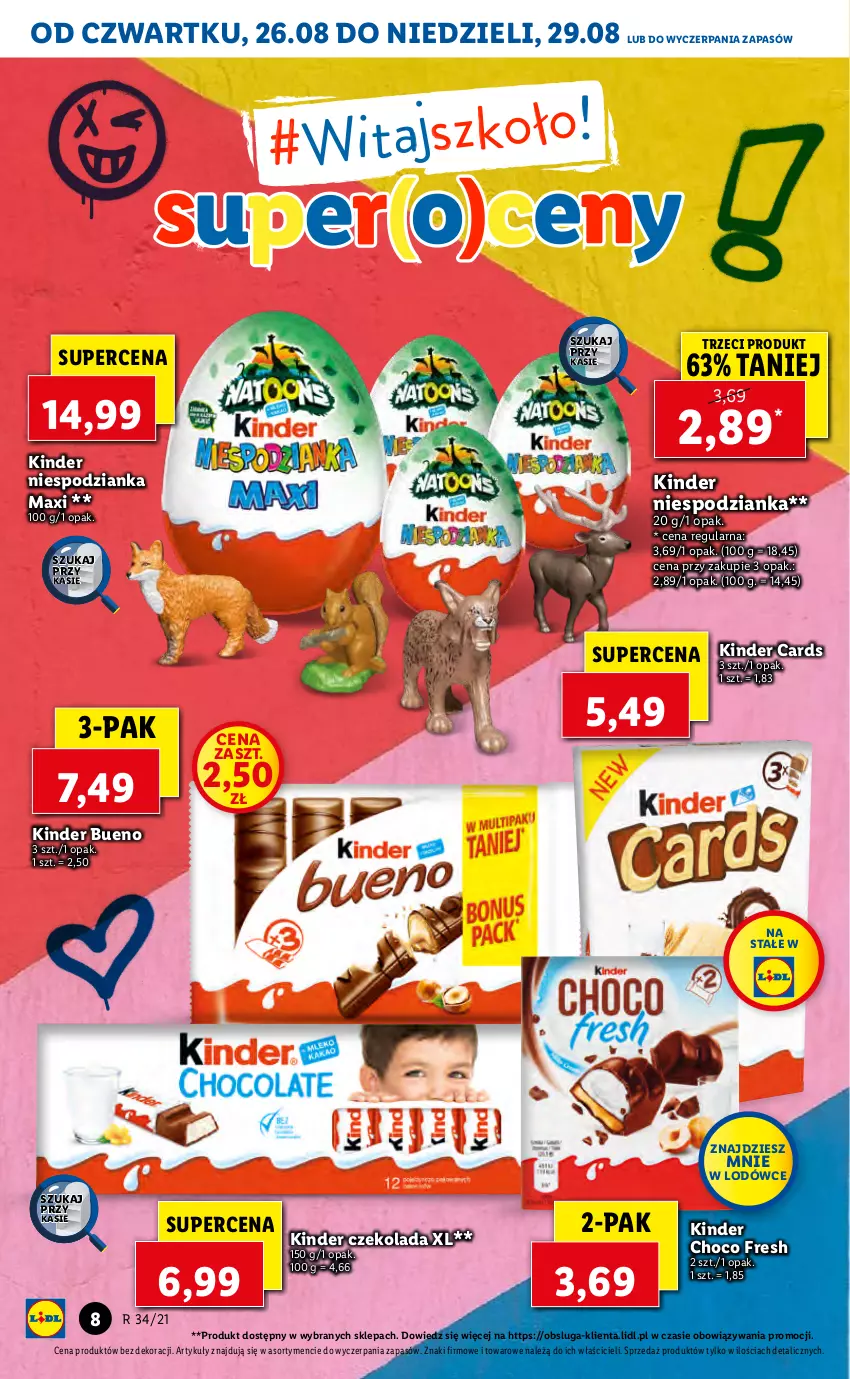 Gazetka promocyjna Lidl - GAZETKA - ważna 26.08 do 29.08.2021 - strona 8 - produkty: Czekolada, Kinder, Kinder Bueno