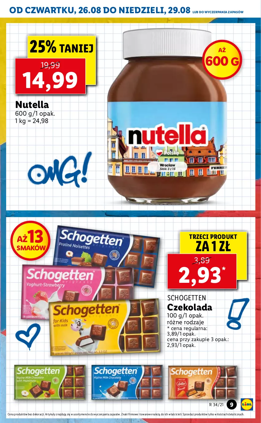 Gazetka promocyjna Lidl - GAZETKA - ważna 26.08 do 29.08.2021 - strona 9 - produkty: Czekolada, Nutella, Schogetten