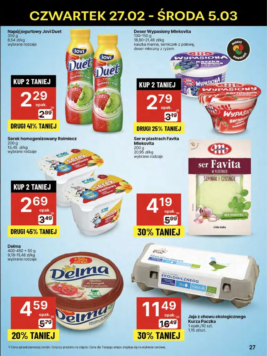 Gazetka promocyjna Delikatesy Centrum - NOWA GAZETKA Delikatesy Centrum od 27 lutego! 27.02-5.03.2025 - ważna 27.02 do 05.03.2025 - strona 27 - produkty: Czosnek, Delma, Deser, Deser mleczny, Fa, Favita, Jaja, Jogurt, Miecz, Mleko, Mlekovita, Napój, Napój jogurtowy, Ryż, Ser, Serek, Serek homogenizowany, Szpinak