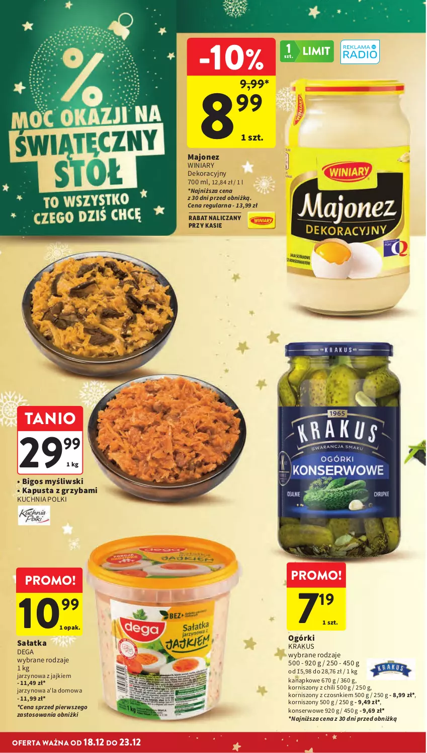Gazetka promocyjna Intermarche - Gazetka Intermarche - ważna 18.12 do 23.12.2025 - strona 22 - produkty: Bigos, Dega, Korniszony, Krakus, Kuchnia, Majonez, Sałat, Sałatka, Ser, Winiary