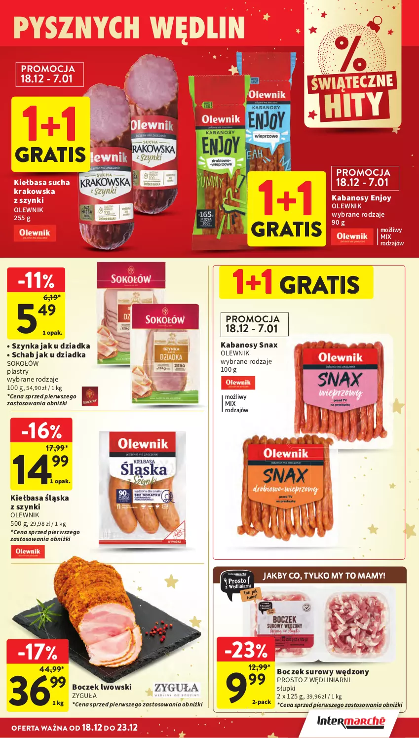 Gazetka promocyjna Intermarche - Gazetka Intermarche - ważna 18.12 do 23.12.2025 - strona 37 - produkty: Boczek, Gra, Kabanos, Olewnik, Sok, Sokołów, Szynka