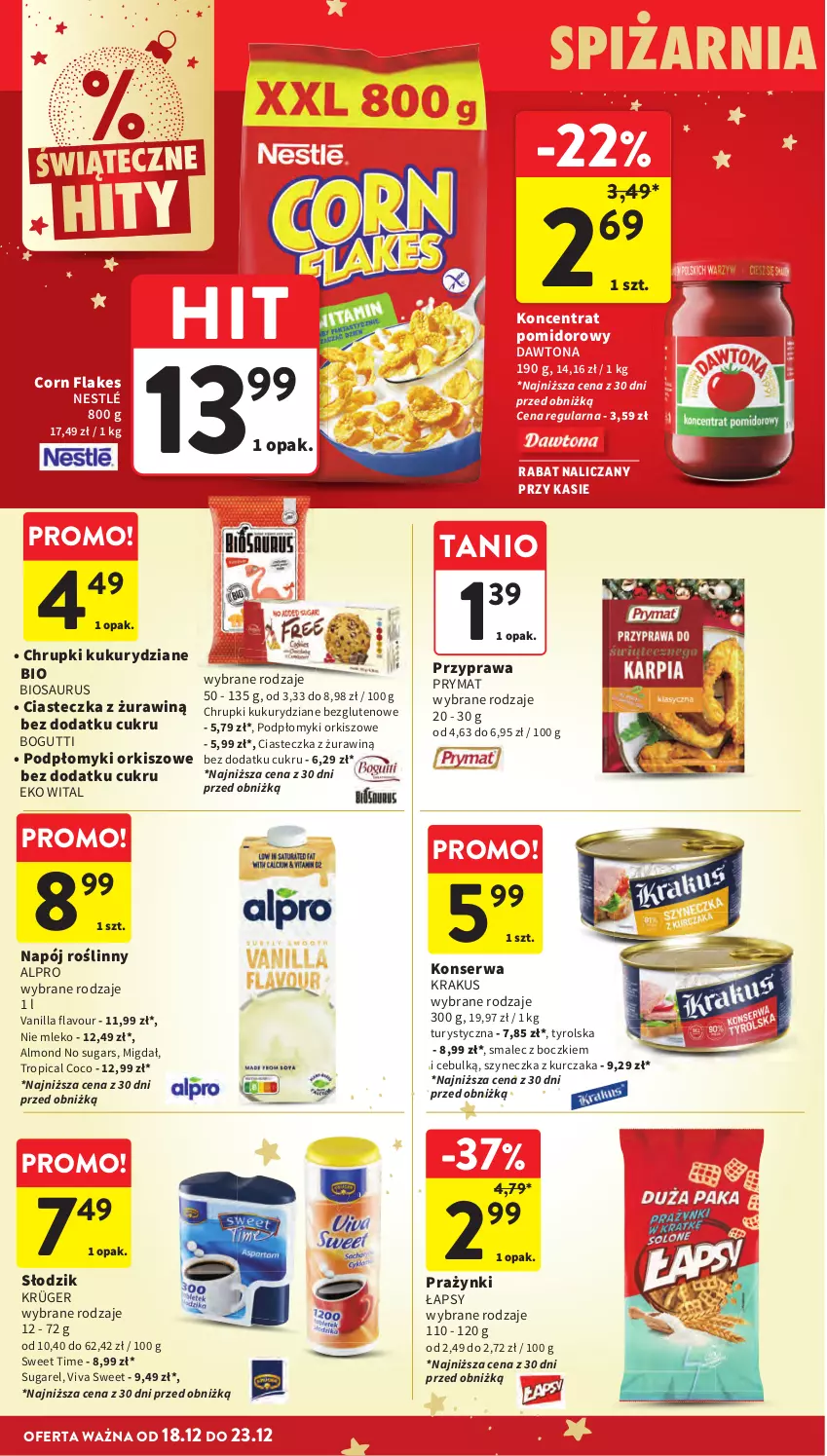 Gazetka promocyjna Intermarche - Gazetka Intermarche - ważna 18.12 do 23.12.2025 - strona 46 - produkty: Alpro, Chrupki, Corn flakes, Dawtona, Krakus, Kurczak, Mleko, Nestlé, Prymat, Ser, Smalec, Tropical