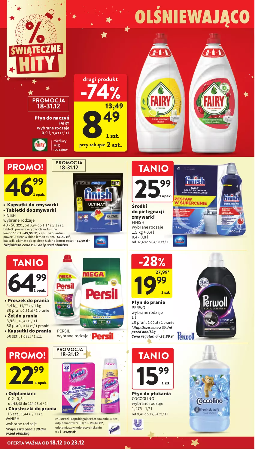 Gazetka promocyjna Intermarche - Gazetka Intermarche - ważna 18.12 do 23.12.2025 - strona 52 - produkty: Chusteczki, Coccolino, Fa, Fairy, Finish, Odplamiacz, Persil, Perwoll, Proszek do prania, Tablet, Vanish