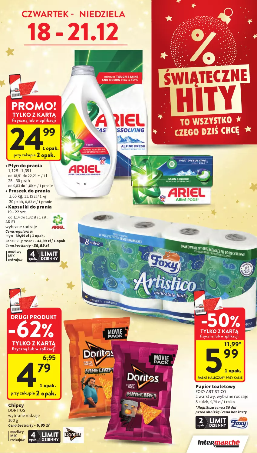 Gazetka promocyjna Intermarche - Gazetka Intermarche - ważna 18.12 do 23.12.2025 - strona 6 - produkty: Ariel, Chipsy, Foxy, Kapsułki do prania, Papier, Papier toaletowy, Płyn do prania, Proszek do prania