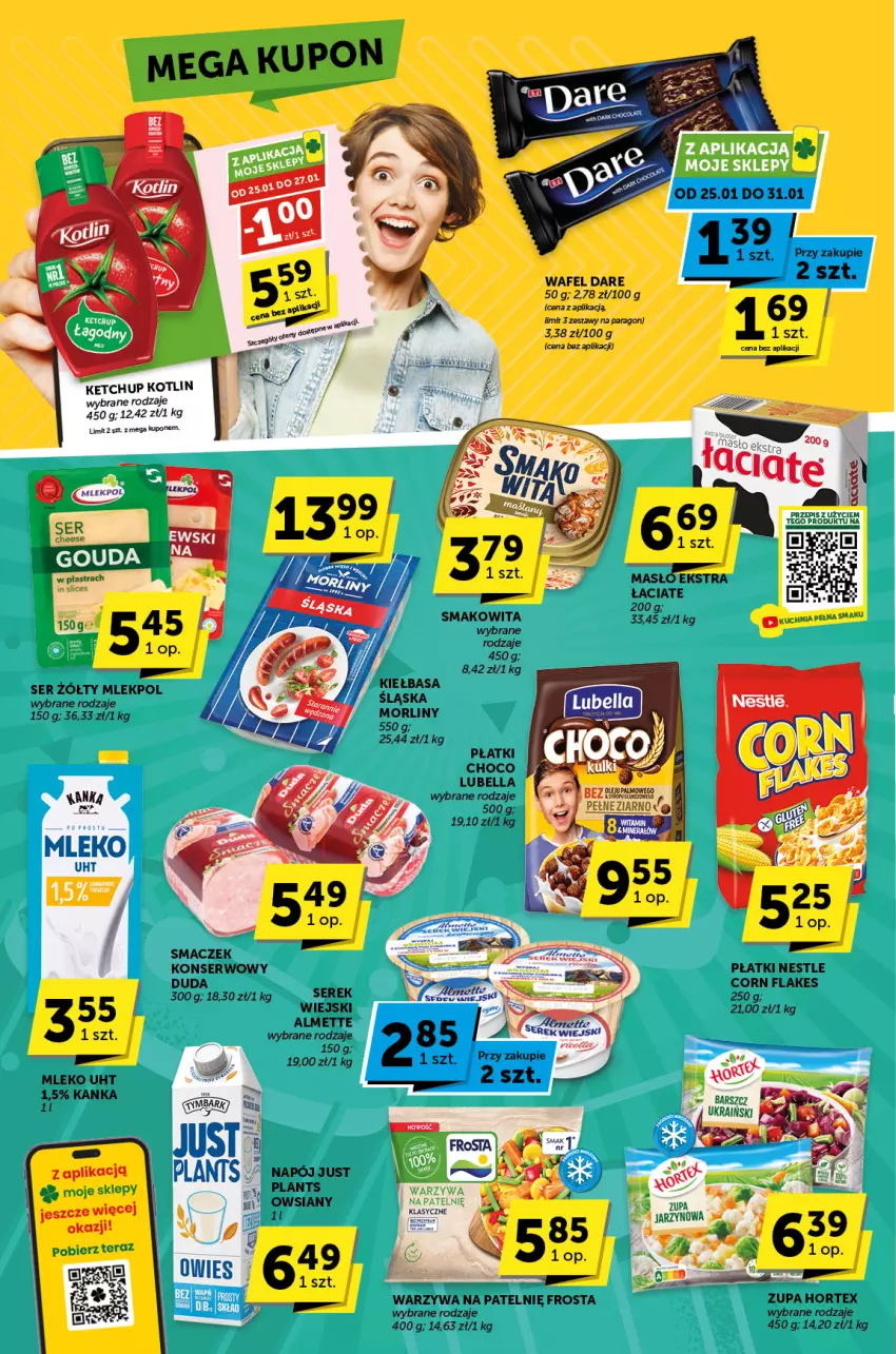 Gazetka promocyjna ABC - ważna 25.01 do 06.02.2024 - strona 2 - produkty: Almette, Bell, Bella, Corn flakes, Duda, Frosta, Hortex, Ketchup, Kotlin, Lubella, Mleko, Morliny, Ser, Serek, Serek wiejski, Smakowita, Tera, Warzywa, Zupa