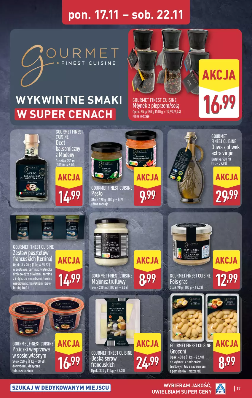 Gazetka promocyjna Aldi - Pełna oferta - ważna 17.11 do 22.11.2025 - strona 17 - produkty: Deska serów, Gin, Gnocchi, Gra, Kawa, Majonez, Młynek, Ocet, Ocet balsamiczny, Oliwa z oliwek, Pasztet, Pesto, Pieprz, Ser, Sos