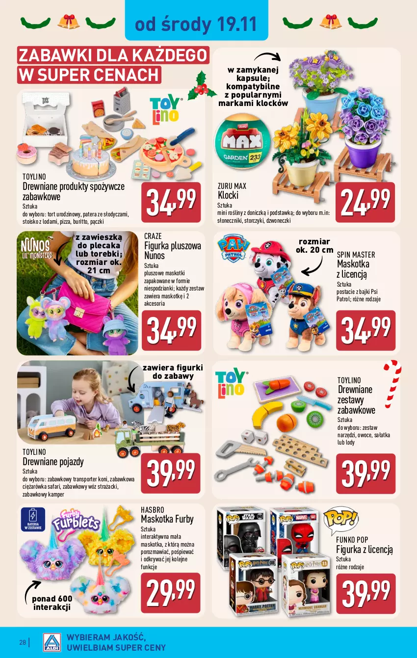 Gazetka promocyjna Aldi - Pełna oferta - ważna 17.11 do 22.11.2025 - strona 28 - produkty: Fa, Hasbro, Klocki, Lody, Olej, Owoce, Pizza, Plecak, Pojazd, Por, Psi Patrol, Sałat, Sałatka, Sport, Storczyk, Tera, Tran, Wóz strażacki, Zestaw narzędzi