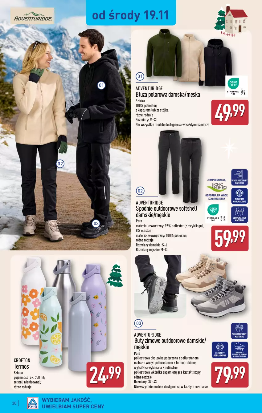 Gazetka promocyjna Aldi - Pełna oferta - ważna 17.11 do 22.11.2025 - strona 30 - produkty: Bluza, Bluza polarowa, Buty, Buty zimowe, Spodnie, Termos, Top
