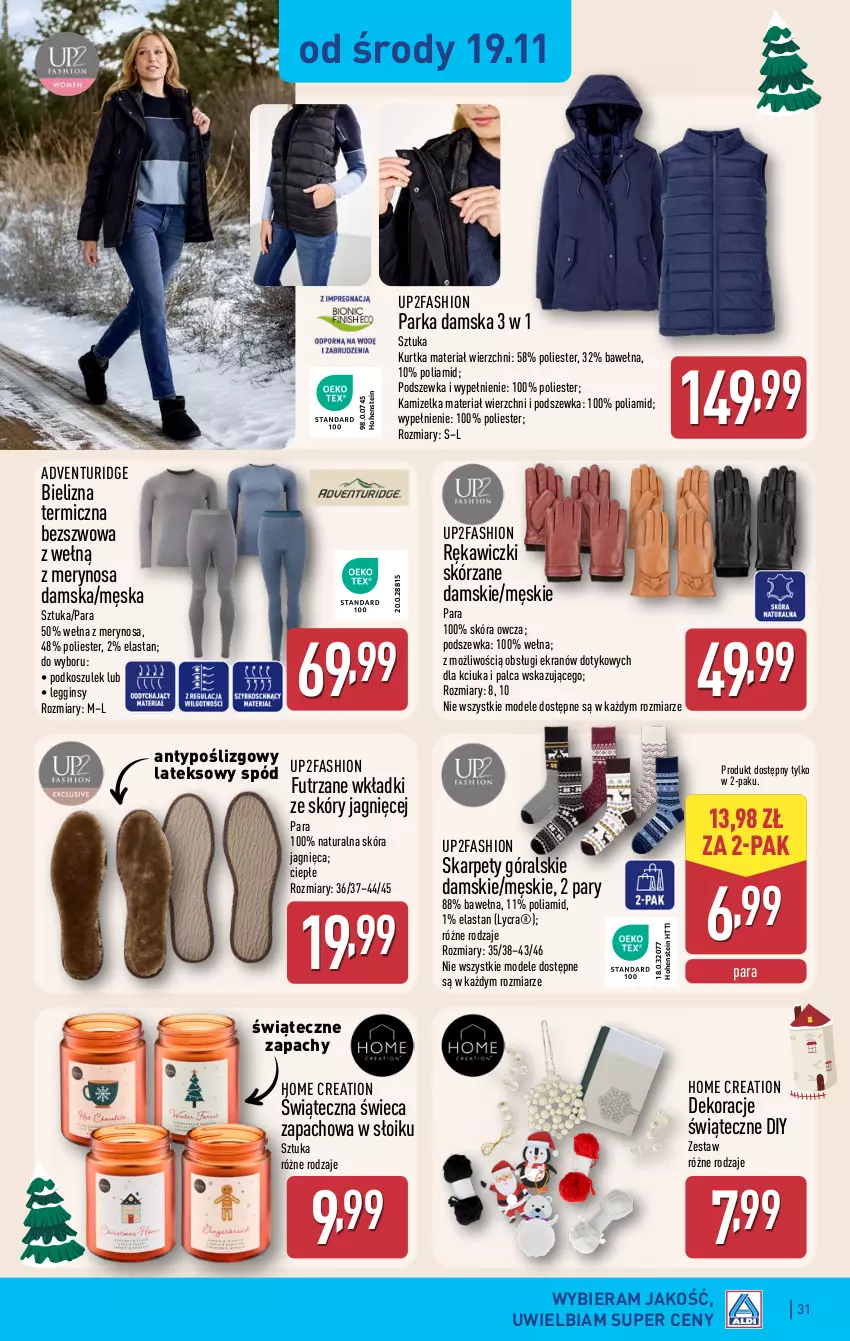 Gazetka promocyjna Aldi - Pełna oferta - ważna 17.11 do 22.11.2025 - strona 31 - produkty: Bielizna, Fa, Gin, Kamizelka, Karp, Kosz, Kurtka, Legginsy, Parka, Podkoszulek, Wełna, Wkładki