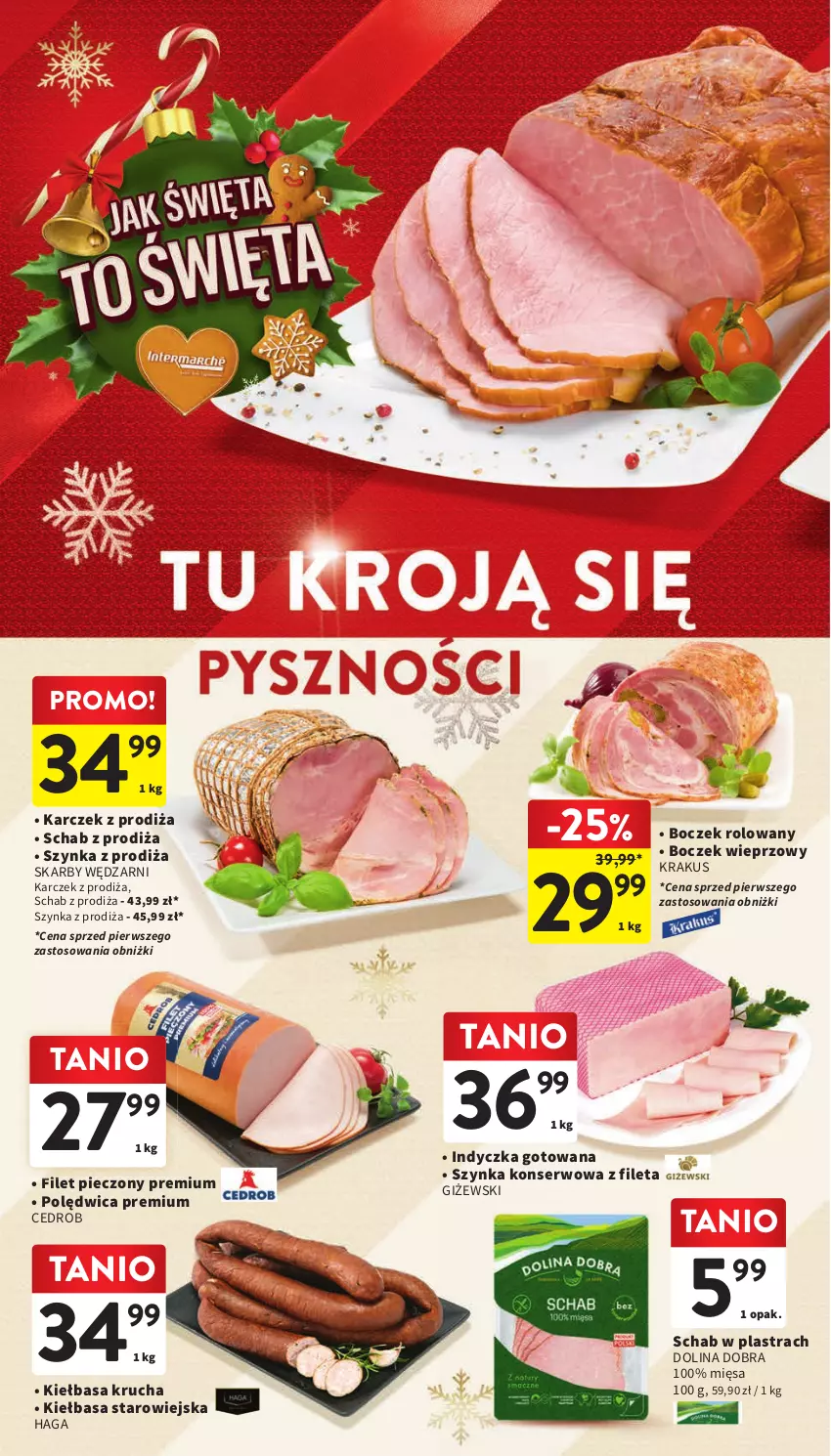 Gazetka promocyjna Intermarche - Gazetka Intermarche - ważna 19.12 do 23.12.2023 - strona 30 - produkty: Boczek, Boczek wieprzowy, Kiełbasa, Kiełbasa krucha, Krakus, Piec, Polędwica, Ser, Szynka, Szynka konserwowa